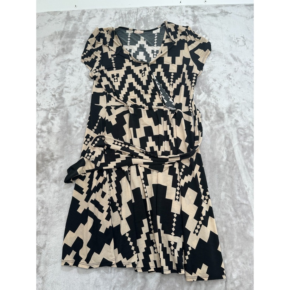 Fashion Magazine Dress Women's Size Large Black Gold Geometric Design Tie‎ Off
